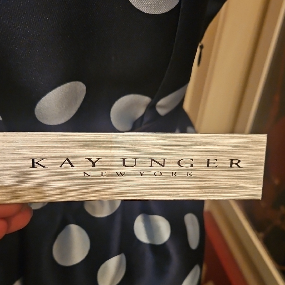 Kay Unger Navy and White Polka Dot A-Line Dress - Picture 7 of 9